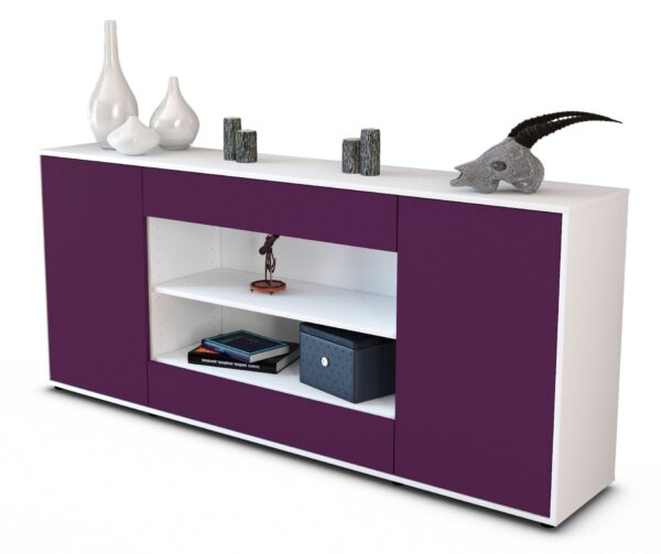 Sideboard Feli | Korpus Weiß | Front in Lila | 180x79x35cm (BxHxT)