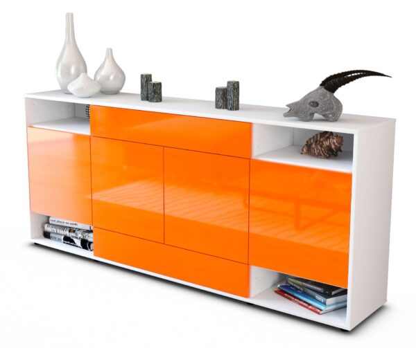 Sideboard Felicia | Korpus Weiß | Front in Hochglanz Orange | 180x79x35cm (BxHxT)