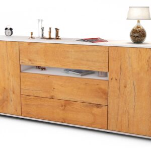 Sideboard Fernanda | Korpus Weiß | Front in Eiche Holz Optik | 180x79x35cm (BxHxT)