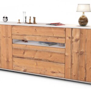 Sideboard Fernanda | Korpus Weiß | Front in Pinie Holz Optik | 180x79x35cm (BxHxT)