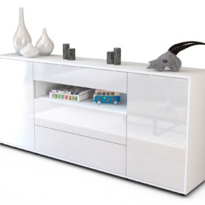 Sideboard Filippa | Korpus Weiß | Front in Hochglanz Weiß | 180x79x35cm (BxHxT)