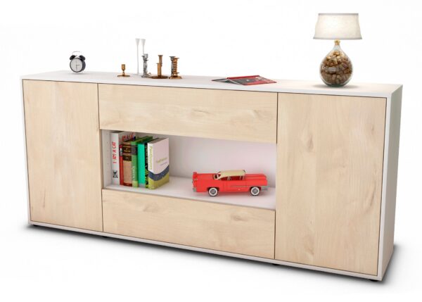 Sideboard Filomena | Korpus Weiß | Front in Zeder Holz Optik | 180x79x35cm (BxHxT)