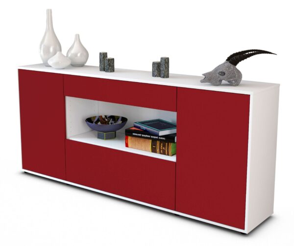Sideboard Fiora | Korpus Weiß | Front in Bordeaux | 180x79x35cm (BxHxT)