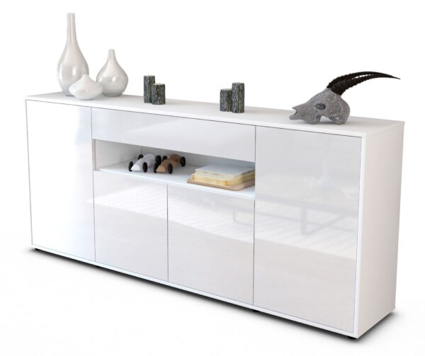 Sideboard Fiorella | Korpus Weiß | Front in Hochglanz Weiß | 180x79x35cm (BxHxT)