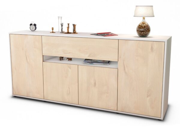 Sideboard Flavia | Korpus Weiß | Front in Zeder Holz Optik | 180x79x35cm (BxHxT)