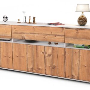Sideboard Flora | Korpus Weiß | Front in Pinie Holz Optik | 180x79x35cm (BxHxT)
