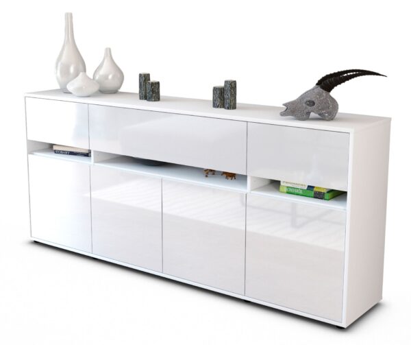 Sideboard Flora | Korpus Weiß | Front in Hochglanz Weiß | 180x79x35cm (BxHxT)