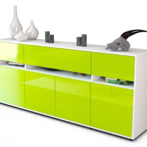 Sideboard Flora | Korpus Weiß | Front in Hochglanz Grün | 180x79x35cm (BxHxT)