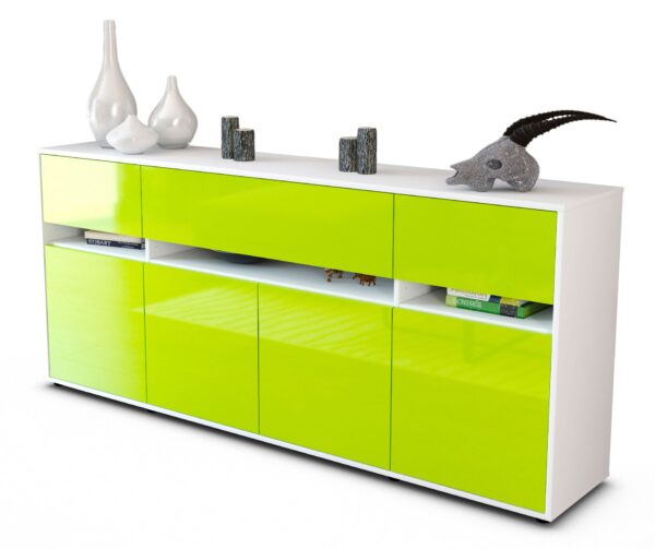 Sideboard Flora | Korpus Weiß | Front in Hochglanz Grün | 180x79x35cm (BxHxT)