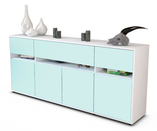 Sideboard Flora | Korpus Weiß | Front in Mint | 180x79x35cm (BxHxT)