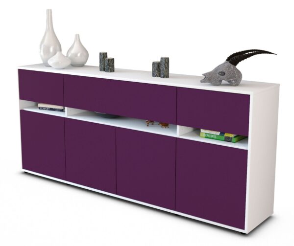 Sideboard Flora | Korpus Weiß | Front in Lila | 180x79x35cm (BxHxT)