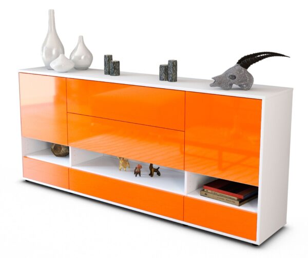 Sideboard Florentina | Korpus Weiß | Front in Hochglanz Orange | 180x79x35cm (BxHxT)