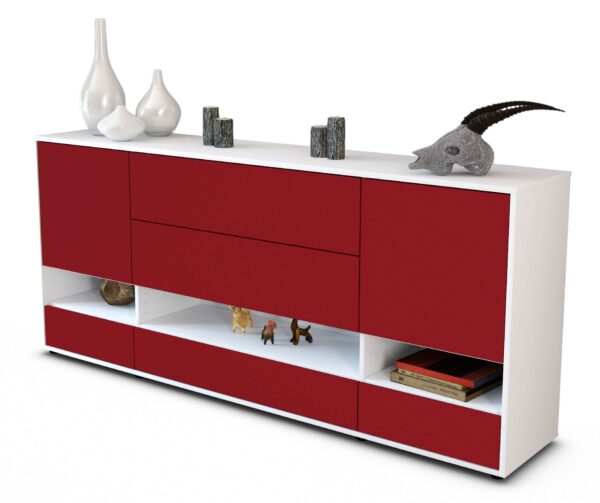 Sideboard Florentina | Korpus Weiß | Front in Bordeaux | 180x79x35cm (BxHxT)