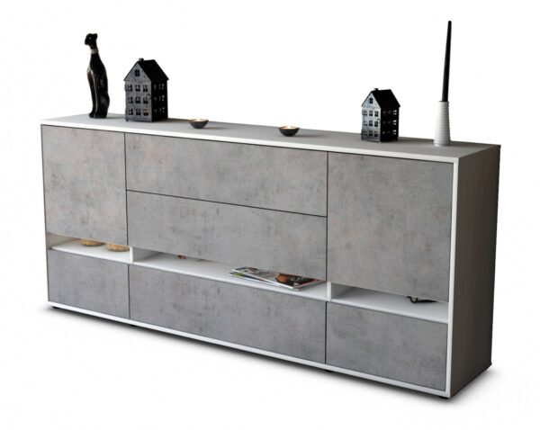 Sideboard Floriana | Korpus Weiß | Front in Beton Optik | 180x79x35cm (BxHxT)