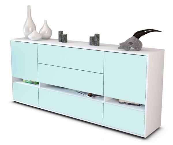 Sideboard Floriana | Korpus Weiß | Front in Mint | 180x79x35cm (BxHxT)