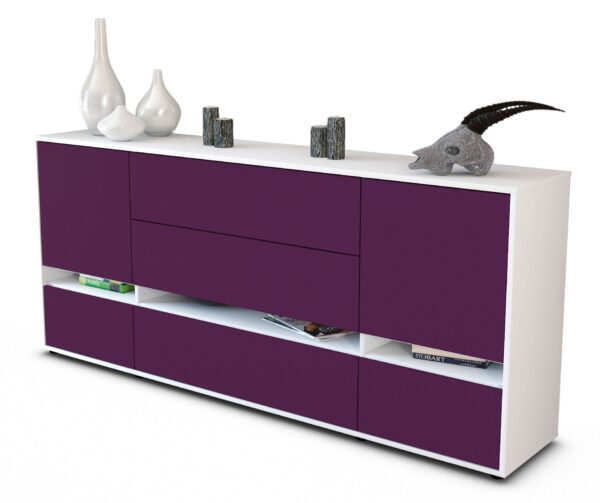 Sideboard Floriana | Korpus Weiß | Front in Lila | 180x79x35cm (BxHxT)