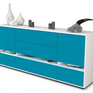 Sideboard Floriana | Korpus Weiß | Front in Türkis | 180x79x35cm (BxHxT)