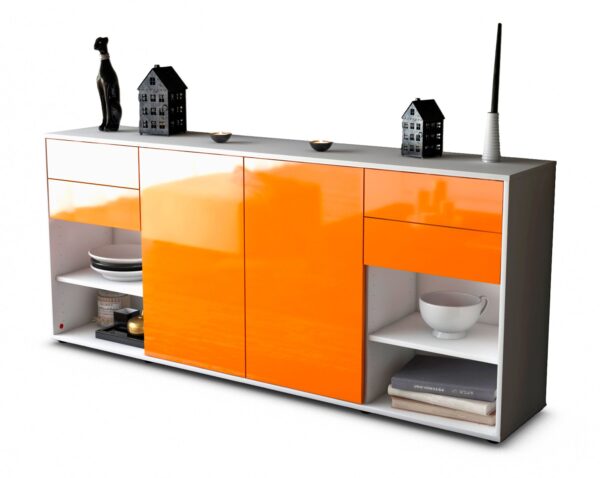 Sideboard Franka | Korpus Weiß | Front in Hochglanz Orange | 180x79x35cm (BxHxT)
