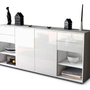 Sideboard Franka | Korpus Weiß | Front in Hochglanz Weiß | 180x79x35cm (BxHxT)