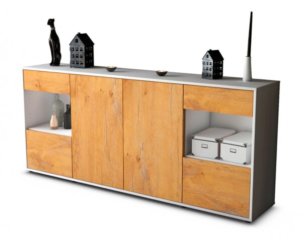 Sideboard Gabriella | Korpus Weiß | Front in Eiche Holz Optik | 180x79x35cm (BxHxT)