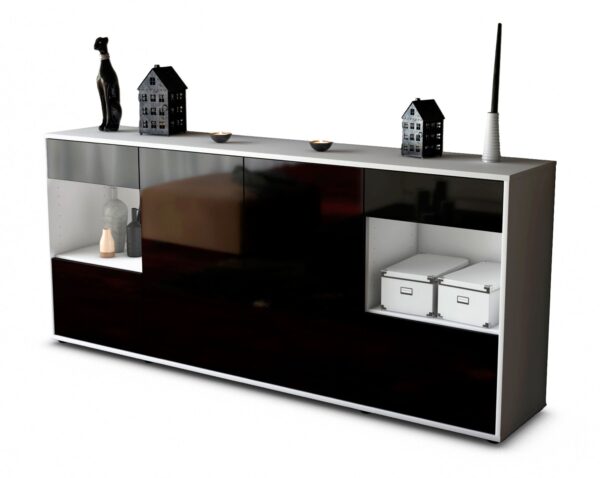 Sideboard Gabriella | Korpus Weiß | Front in Hochglanz Schwarz | 180x79x35cm (BxHxT)