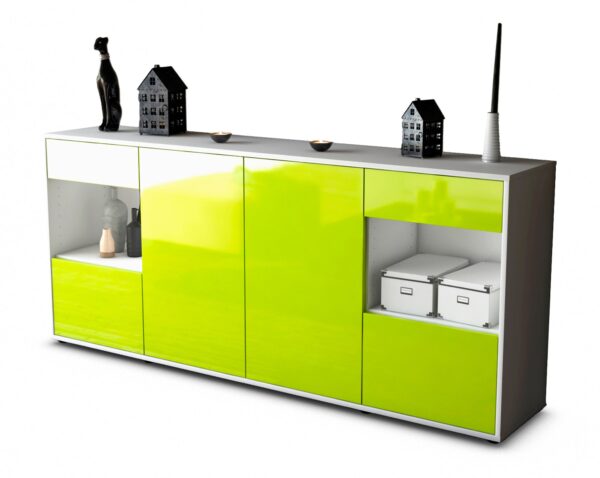 Sideboard Gabriella | Korpus Weiß | Front in Hochglanz Grün | 180x79x35cm (BxHxT)