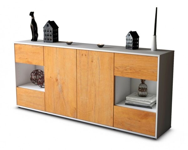 Sideboard Gaia | Korpus Weiß | Front in Eiche Holz Optik | 180x79x35cm (BxHxT)