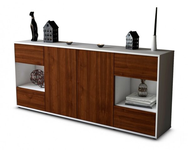 Sideboard Gaia | Korpus Weiß | Front in Walnuss Holz Optik | 180x79x35cm (BxHxT)