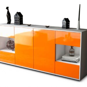Sideboard Gaia | Korpus Weiß | Front in Hochglanz Orange | 180x79x35cm (BxHxT)
