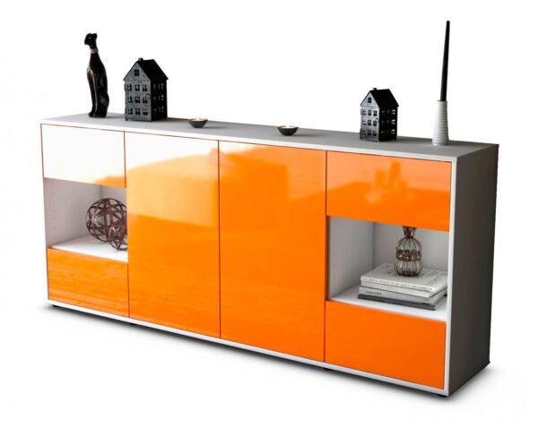 Sideboard Gaia | Korpus Weiß | Front in Hochglanz Orange | 180x79x35cm (BxHxT)