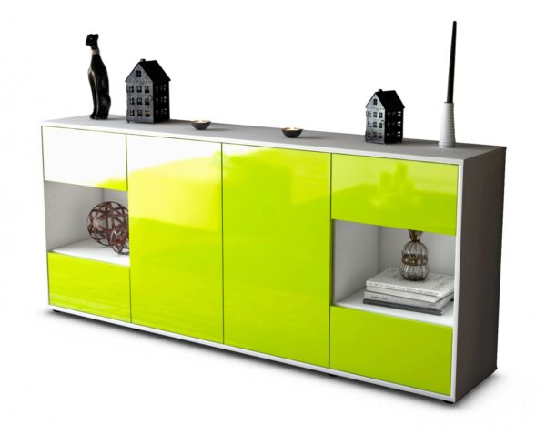 Sideboard Gaia | Korpus Weiß | Front in Hochglanz Grün | 180x79x35cm (BxHxT)