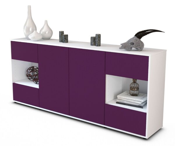 Sideboard Gaia | Korpus Weiß | Front in Lila | 180x79x35cm (BxHxT)