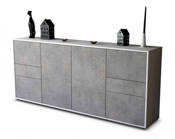 Sideboard Gemma | Korpus Weiß | Front in Beton Optik | 180x79x35cm (BxHxT)
