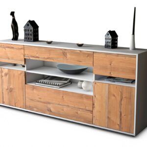 Sideboard Gina | Korpus Weiß | Front in Pinie Holz Optik | 180x79x35cm (BxHxT)