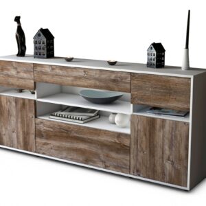 Sideboard Gina | Korpus Weiß | Front in Treibholz Holz Optik | 180x79x35cm (BxHxT)