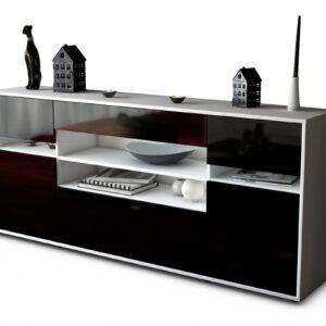 Sideboard Gina | Korpus Weiß | Front in Hochglanz Schwarz | 180x79x35cm (BxHxT)