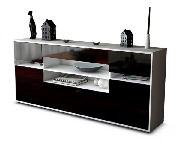Sideboard Gina | Korpus Weiß | Front in Hochglanz Schwarz | 180x79x35cm (BxHxT)