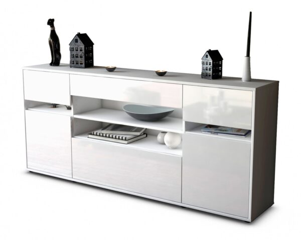 Sideboard Gina | Korpus Weiß | Front in Hochglanz Weiß | 180x79x35cm (BxHxT)