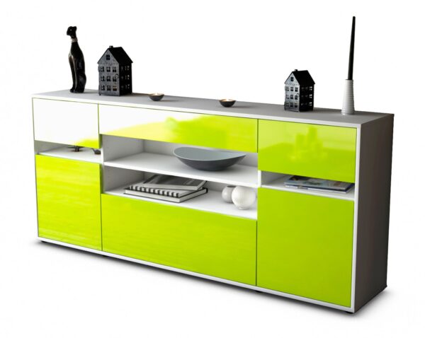 Sideboard Gina | Korpus Weiß | Front in Hochglanz Grün | 180x79x35cm (BxHxT)