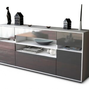 Sideboard Gina | Korpus Weiß | Front in Hochglanz Grau | 180x79x35cm (BxHxT)