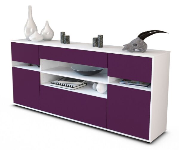 Sideboard Gina | Korpus Weiß | Front in Lila | 180x79x35cm (BxHxT)