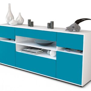 Sideboard Gina | Korpus Weiß | Front in Türkis | 180x79x35cm (BxHxT)