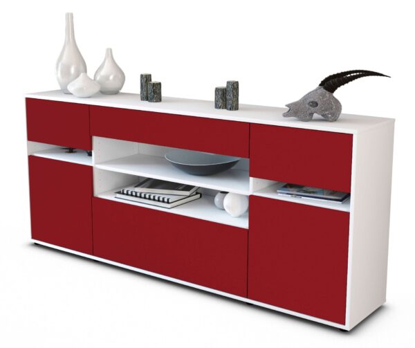 Sideboard Gina | Korpus Weiß | Front in Bordeaux | 180x79x35cm (BxHxT)