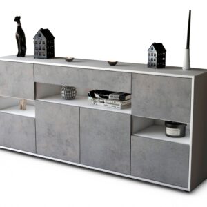 Sideboard Ginevra | Korpus Weiß | Front in Beton Optik | 180x79x35cm (BxHxT)