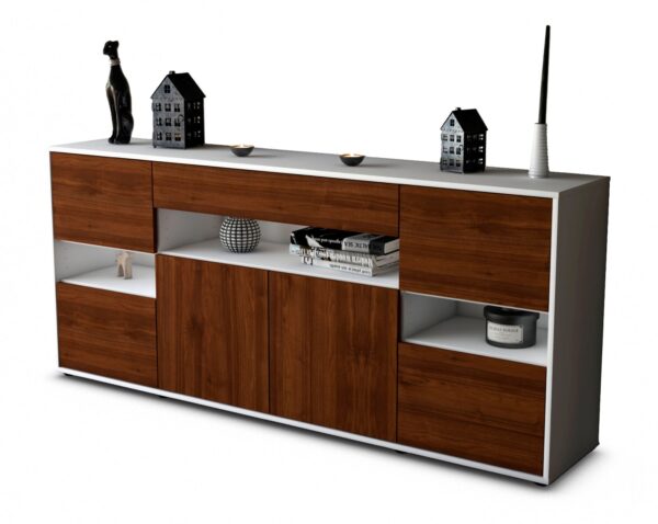 Sideboard Ginevra | Korpus Weiß | Front in Walnuss Holz Optik | 180x79x35cm (BxHxT)
