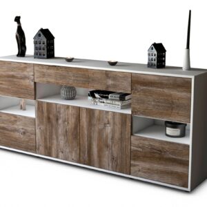 Sideboard Ginevra | Korpus Weiß | Front in Treibholz Holz Optik | 180x79x35cm (BxHxT)