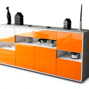 Sideboard Ginevra | Korpus Weiß | Front in Hochglanz Orange | 180x79x35cm (BxHxT)