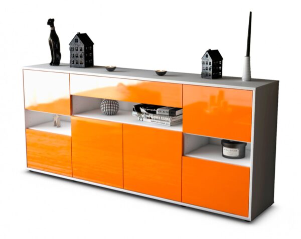 Sideboard Ginevra | Korpus Weiß | Front in Hochglanz Orange | 180x79x35cm (BxHxT)