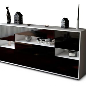 Sideboard Ginevra | Korpus Weiß | Front in Hochglanz Schwarz | 180x79x35cm (BxHxT)