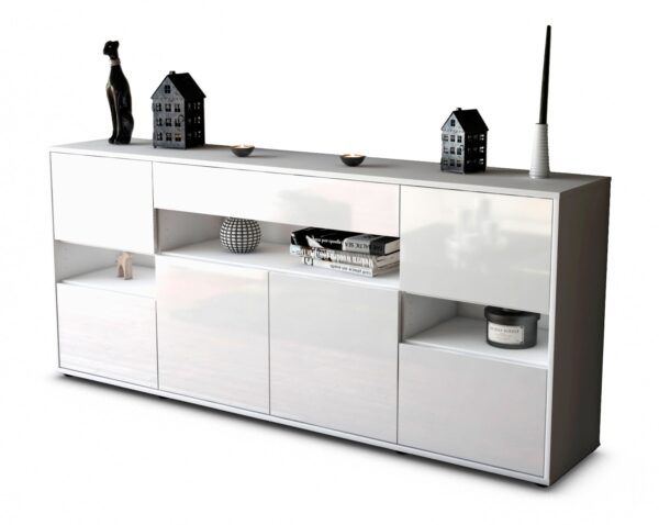 Sideboard Ginevra | Korpus Weiß | Front in Hochglanz Weiß | 180x79x35cm (BxHxT)